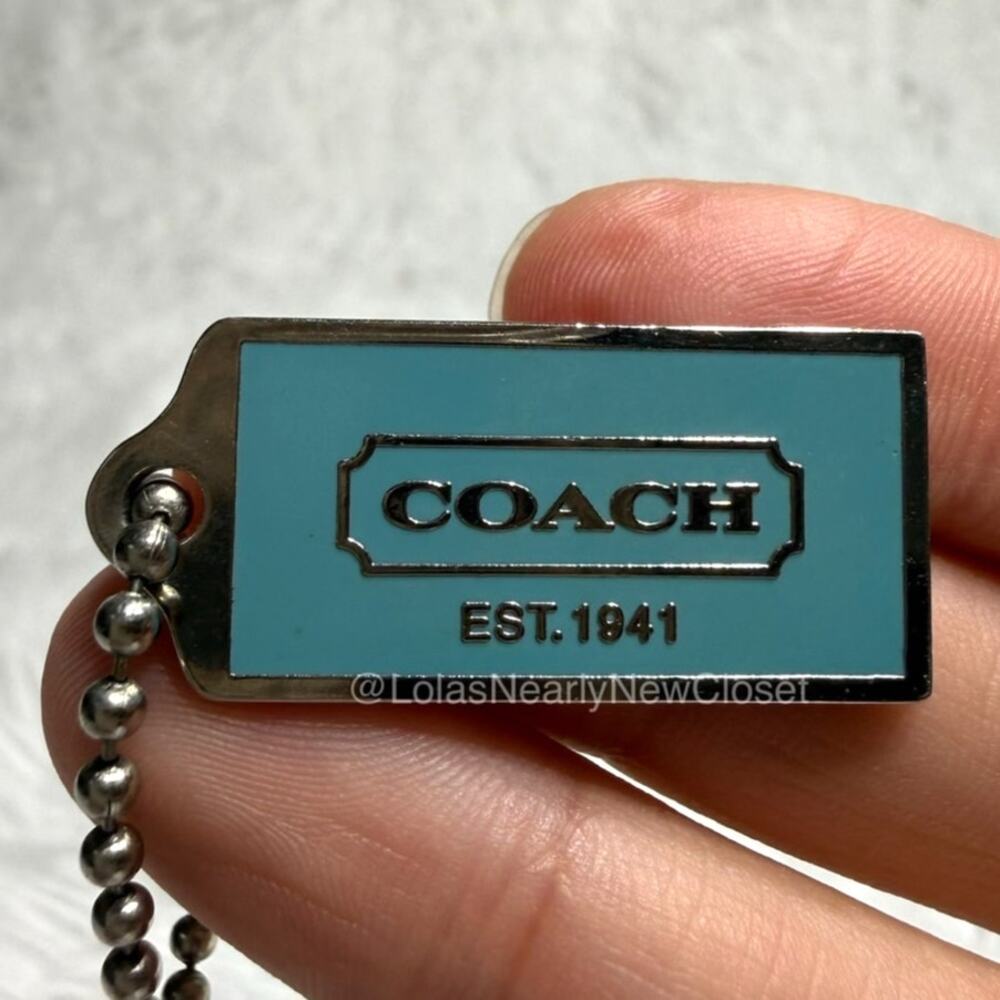 1" COACH Metal Silver Blue Fob Bag Charm Hang tag Hangtag